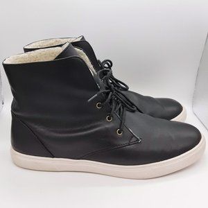 Susina Black Leather Faux Shearling High Top Sneakers SZ 10